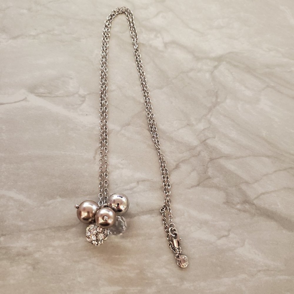 ✨ J.Crew Silver Rhinestones Crystals Pave Fireball Pendant Necklace ✨ - Picture 1 of 6